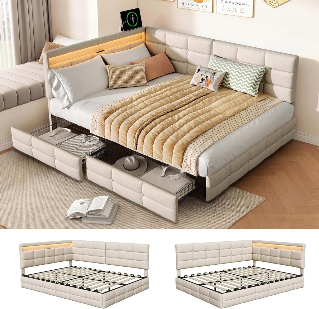Lit Coffre 90x200 cm – Tête de Lit Rangement, Éclairage LED 16 Couleurs & Ports USB/USB-C