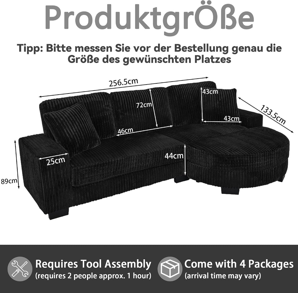 Canapé d'Angle Modulable 3 Places – Mémoire de Forme, Housse Lavable, Sans Montage | Blanc