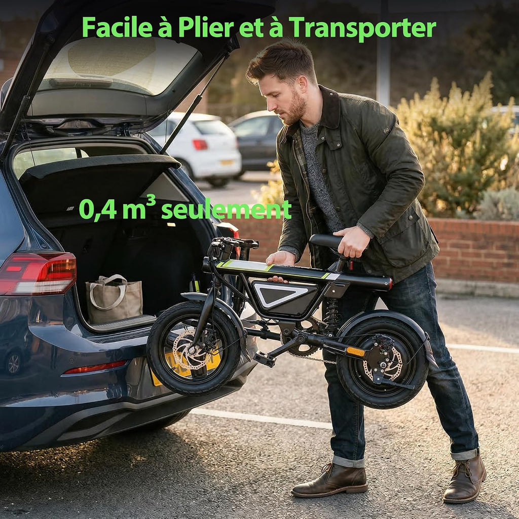 iScooter 14 Inch Folding Electric Bike 432Wh Battery 30-50KM Range 250W Motor Electric Bike for Adults and Teenagers 120kg Load and One App Three Adjustable Speeds 10/15