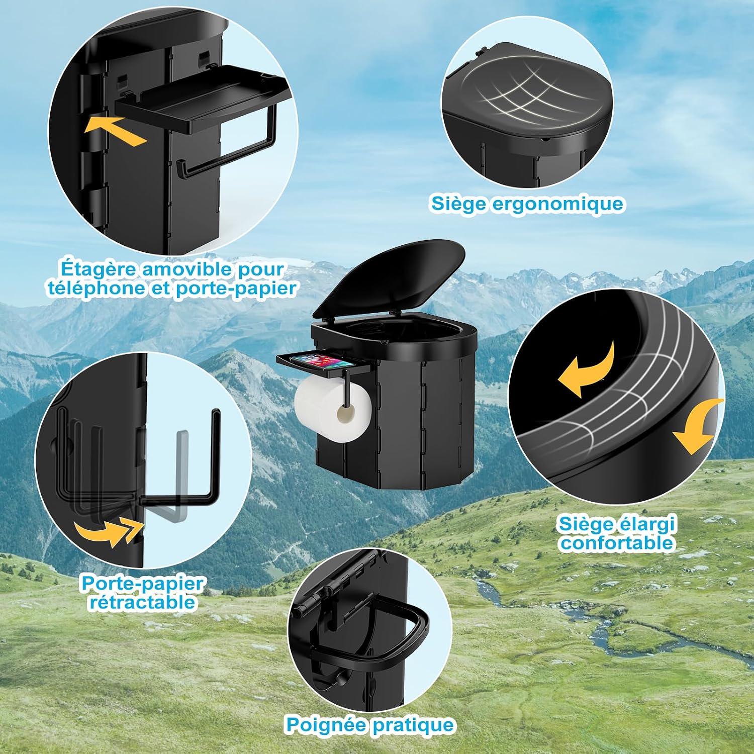 Draagbaar Campingtoilet, voor mannen en vrouwen, hygiënische pot voor de auto, opvouwbaar autotoilet voor volwassenen, voor kamperen, wandelen of uitstapjes
