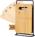 Lot de 4 Planches à Découper en Bambou avec Support Inox