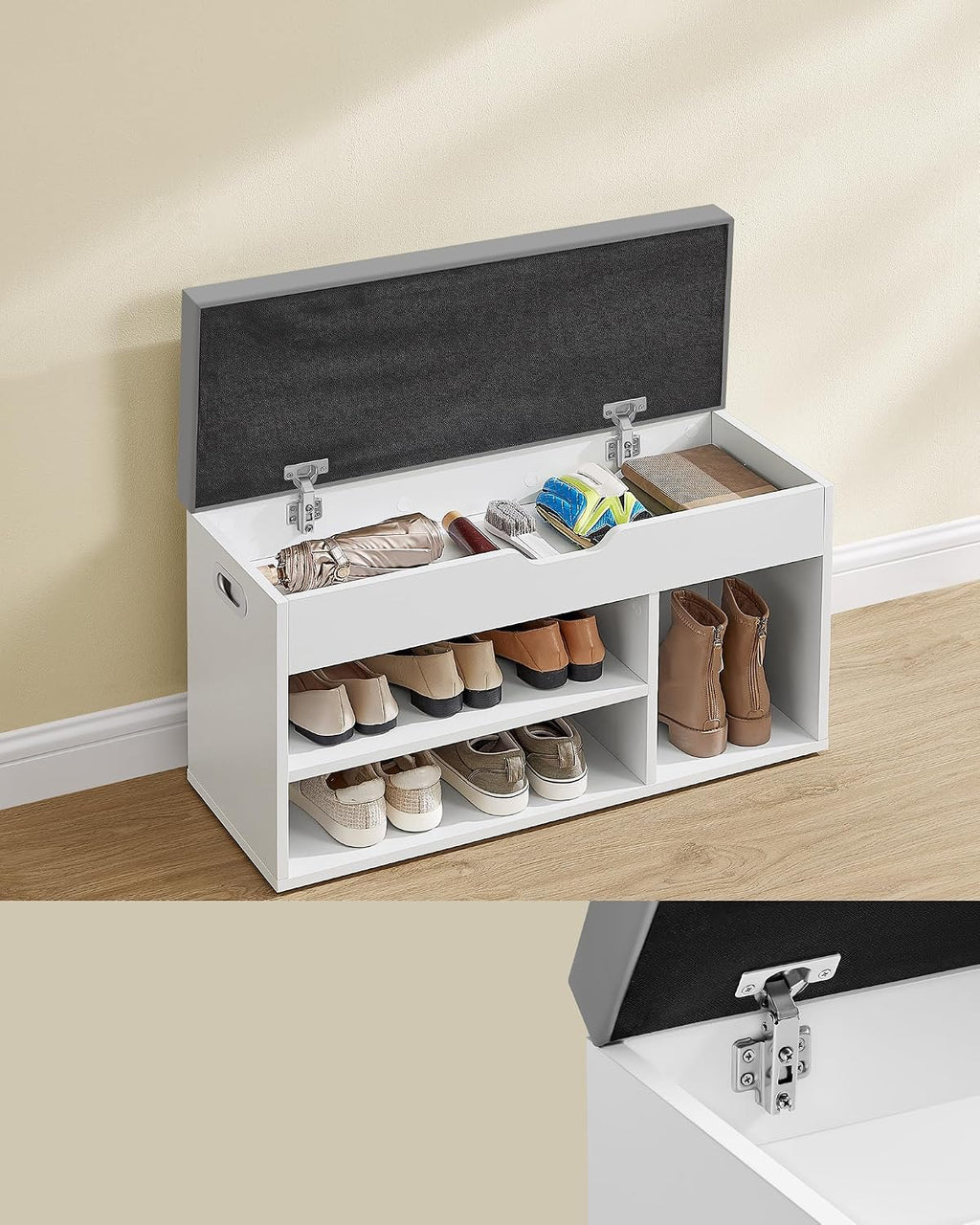 Banc à Chaussures Rembourré VASAGLE – Rangement 3 Compartiments, Style Vintage, 80 cm