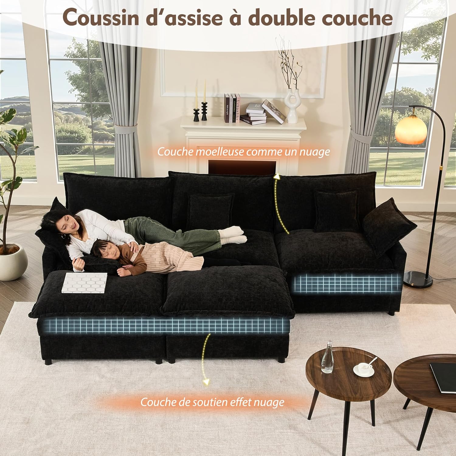Canapé Modulable Litbird 3 Places — Velours Côtelé, Rose Pâle, Convertible
