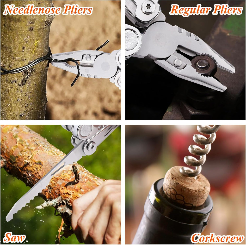 RoverTac Multitool zakmes tactisch survivalmes camping geschenken voor mannen papa echtgenoot 18 in 1 multi-tool mes tang schaar kurkentrekker 9-pack schroevendraaier