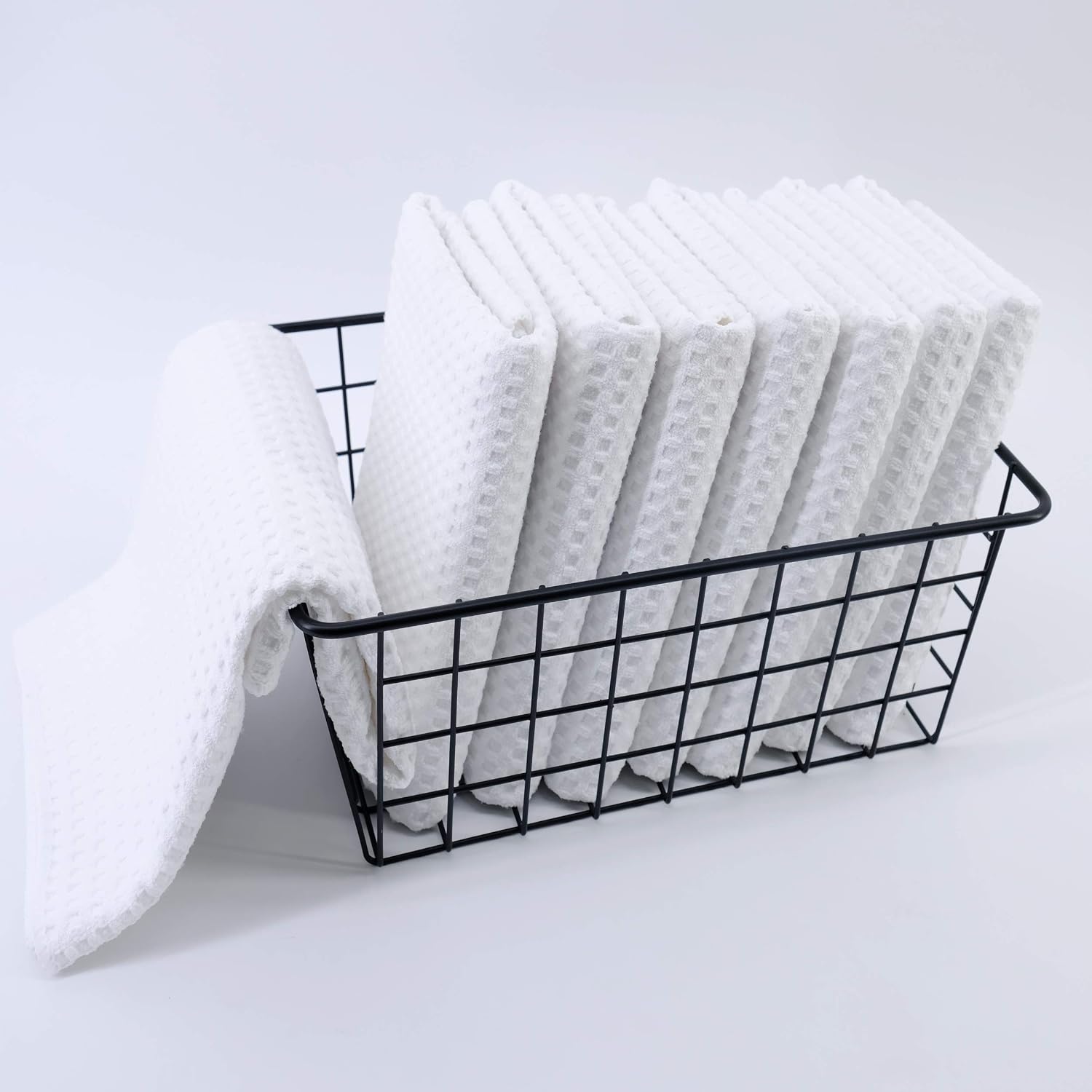 Torchons de Cuisine POLYTE – Lot de 8 Microfibres Gauffrées Ultra-Absorbantes, 40 x 71 cm, Gris & Blanc