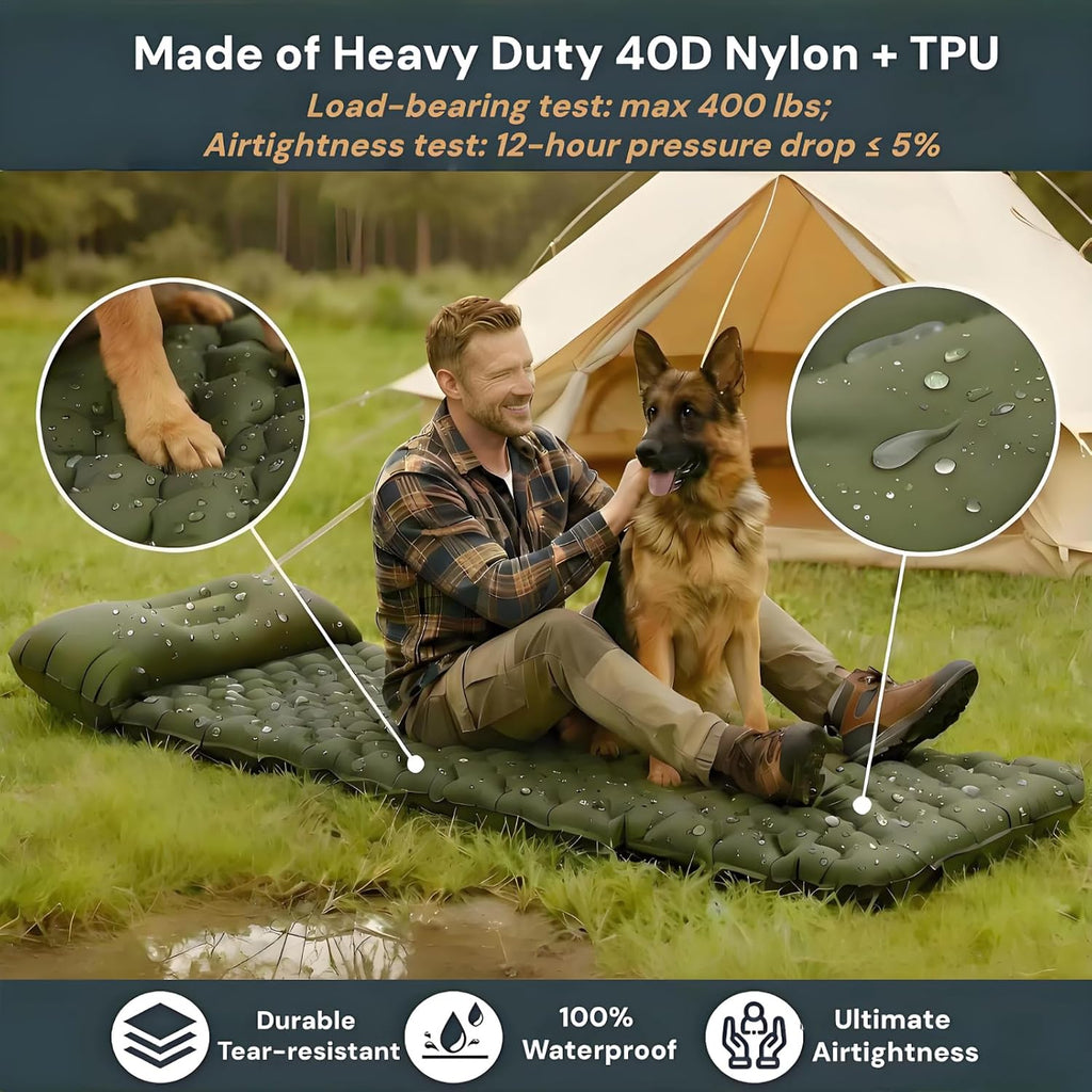 800 g ultralicht opblaasbaar campingmatras, compacte slaapmat met geïntegreerde voetpomp voor tent, wandelen, buiten