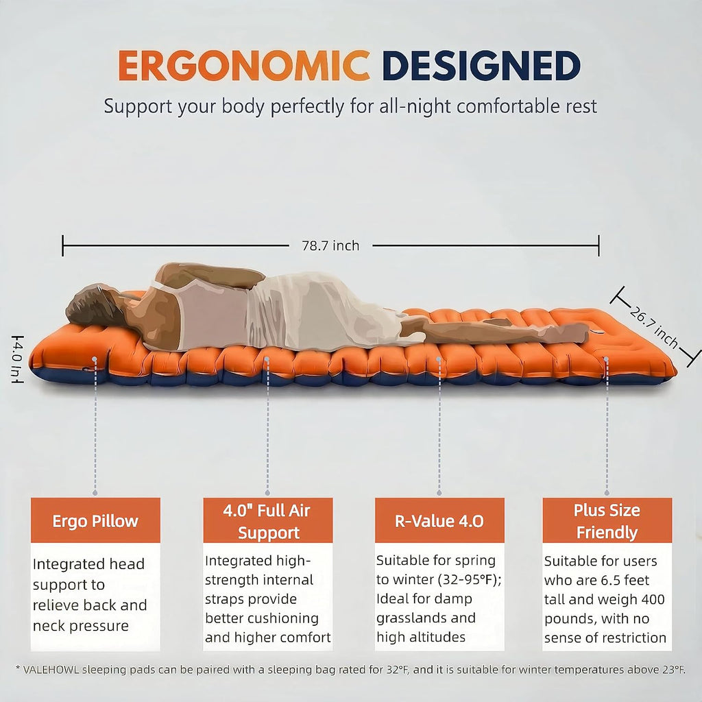 800 g ultralicht opblaasbaar campingmatras, compacte slaapmat met geïntegreerde voetpomp voor tent, wandelen, buiten