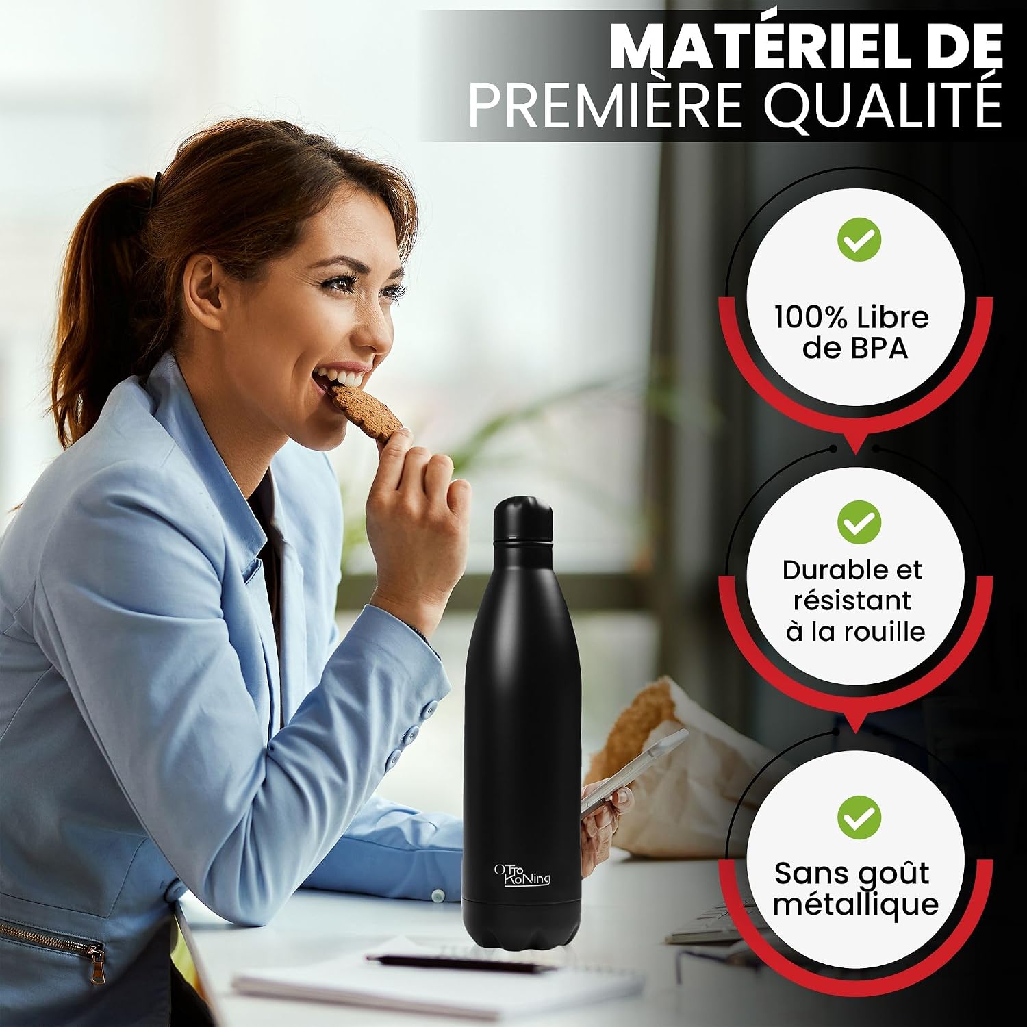 Otto Koning Insulated Water Bottle 500ml - Insulated Water Bottle Keeps Drinks Cold for 24 Hours and Hot for 12 Hours - Leak Proof Insulated Water Bottle BPA Free