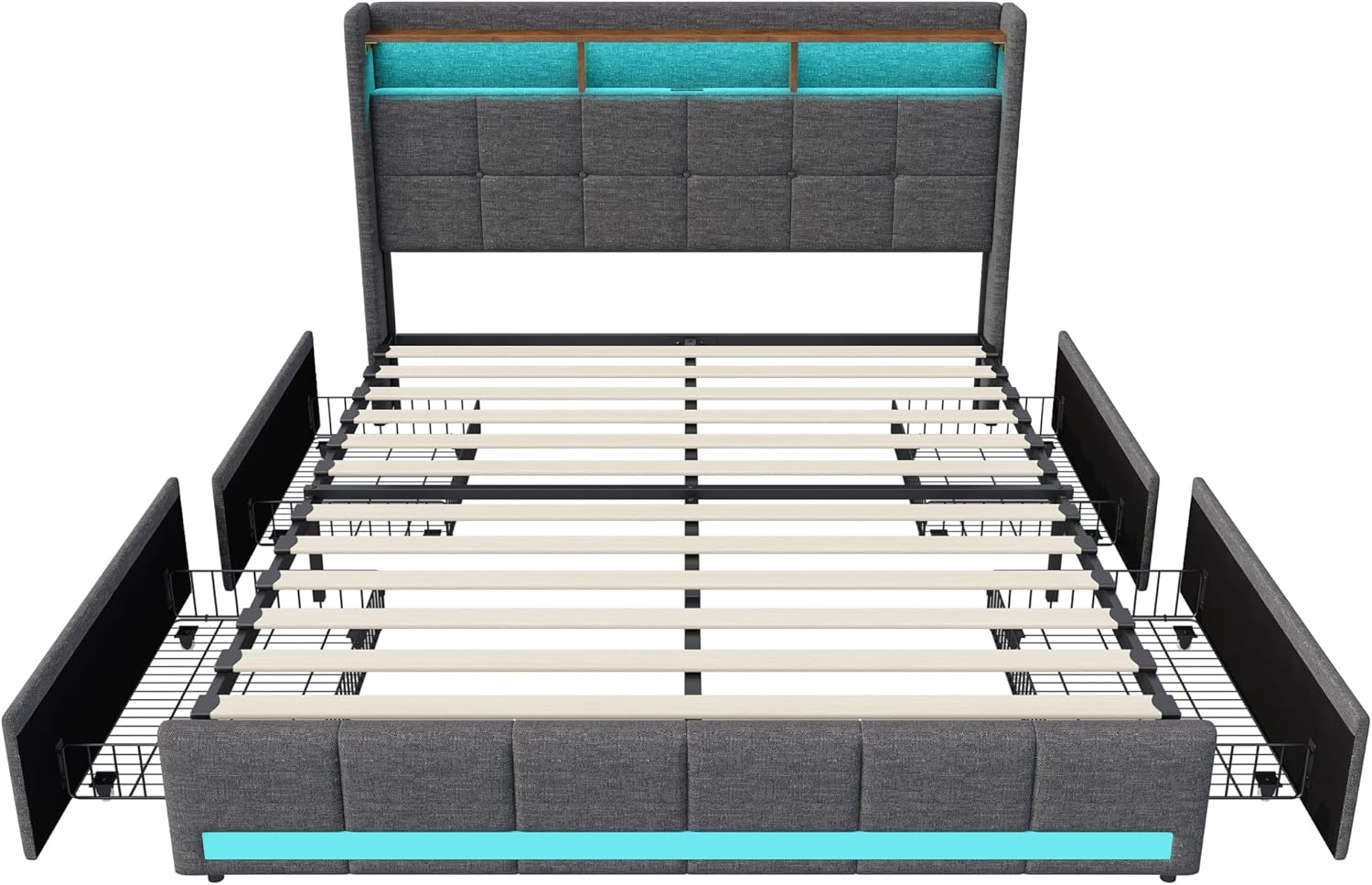 Lit Coffre Capitonné 140 x 200 cm – Tête de Lit Hydraulique & Sommier à Lattes – Flanelle Blanc Cassé