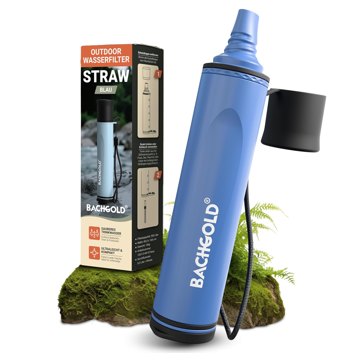Straw Waterfilter Outdoor Survival – Ultralichte Prepper Apparatuur Levert tot 500 L vers drinkwater voor elke noodsituatie, incl. slang, duurzaam gebouwd, Zwart