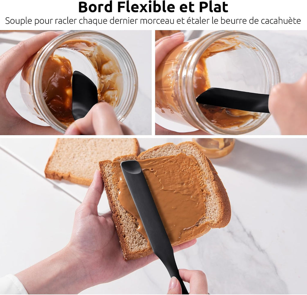Spatule Silicone U-Taste – Embout Cuillère, Cœur Acier Inox, Résistante 315°C, 24,5 cm, Noir