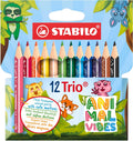 STABILO - 12 Triangular Colored Pencils - Trio Thick Short Animal Vibes - 12 Colours