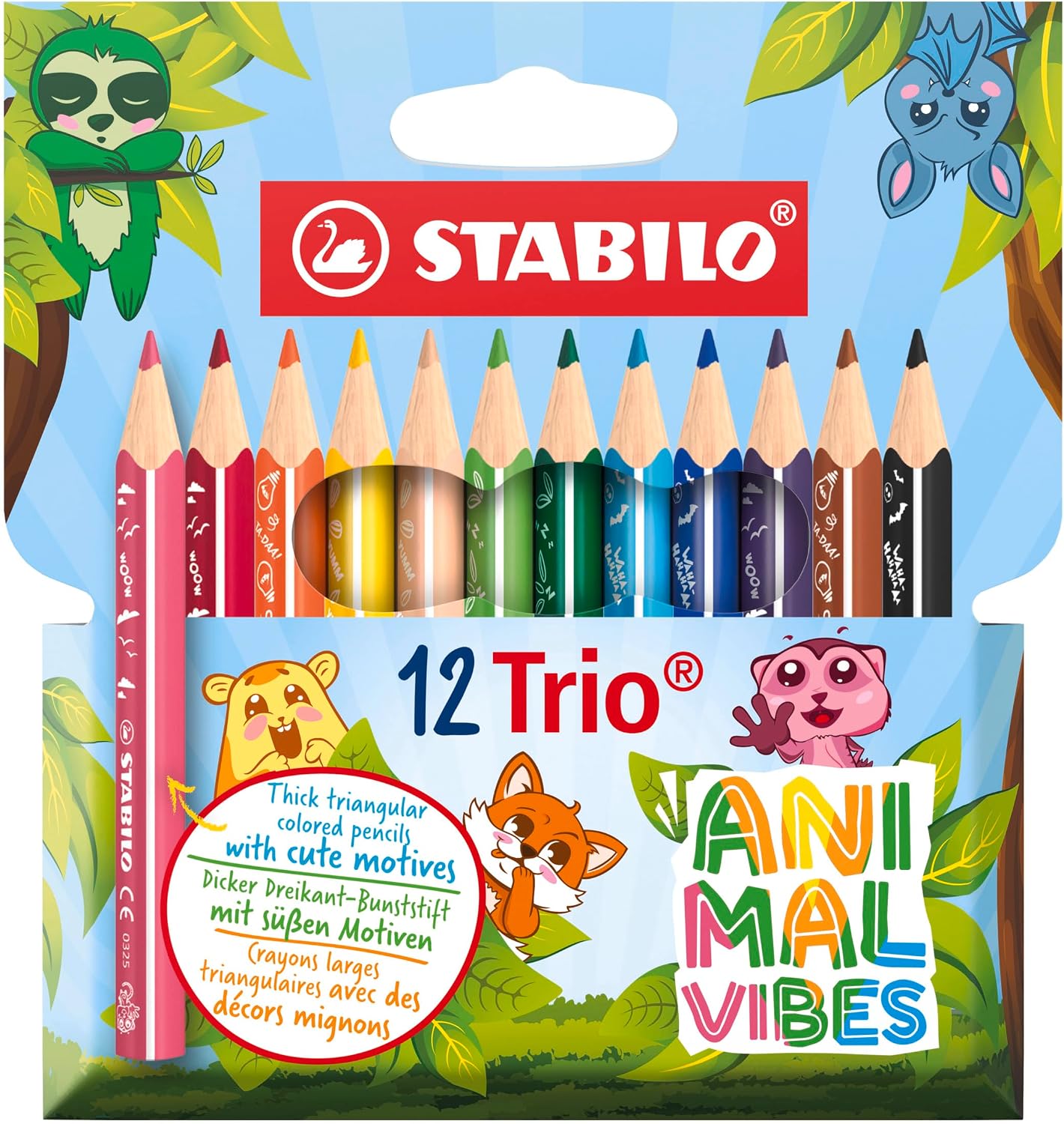 STABILO - 12 Triangular Colored Pencils - Trio Thick Short Animal Vibes - 12 Colours