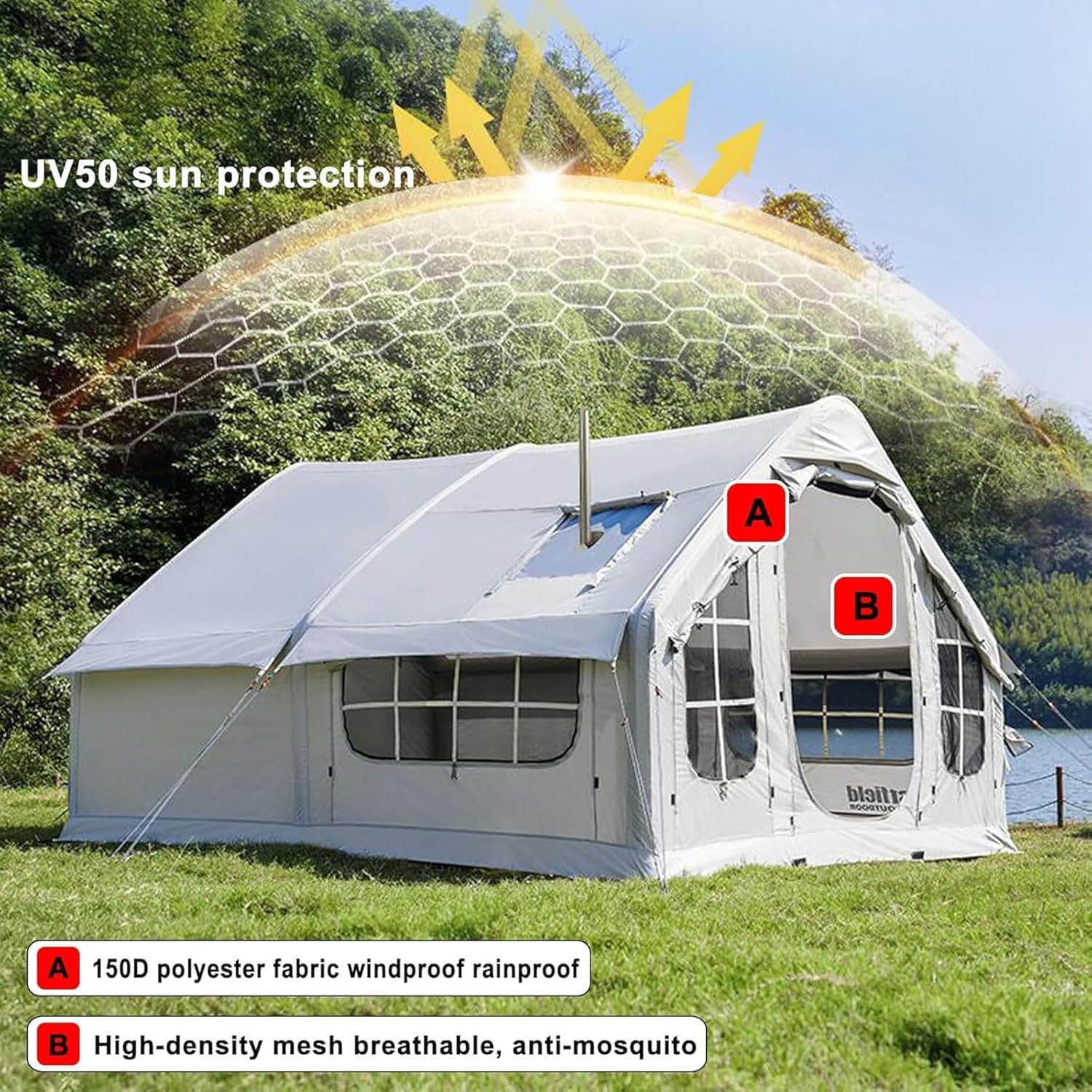 Opblaasbare tent, snelle installatie met pomp, ruim voor familiecamping, buitenschuur voor alle seizoenen