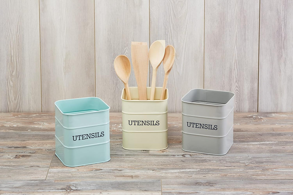 Pot à Ustensiles KitchenCraft Living Nostalgia – Acier Crème Vintage, 15 x 16 cm