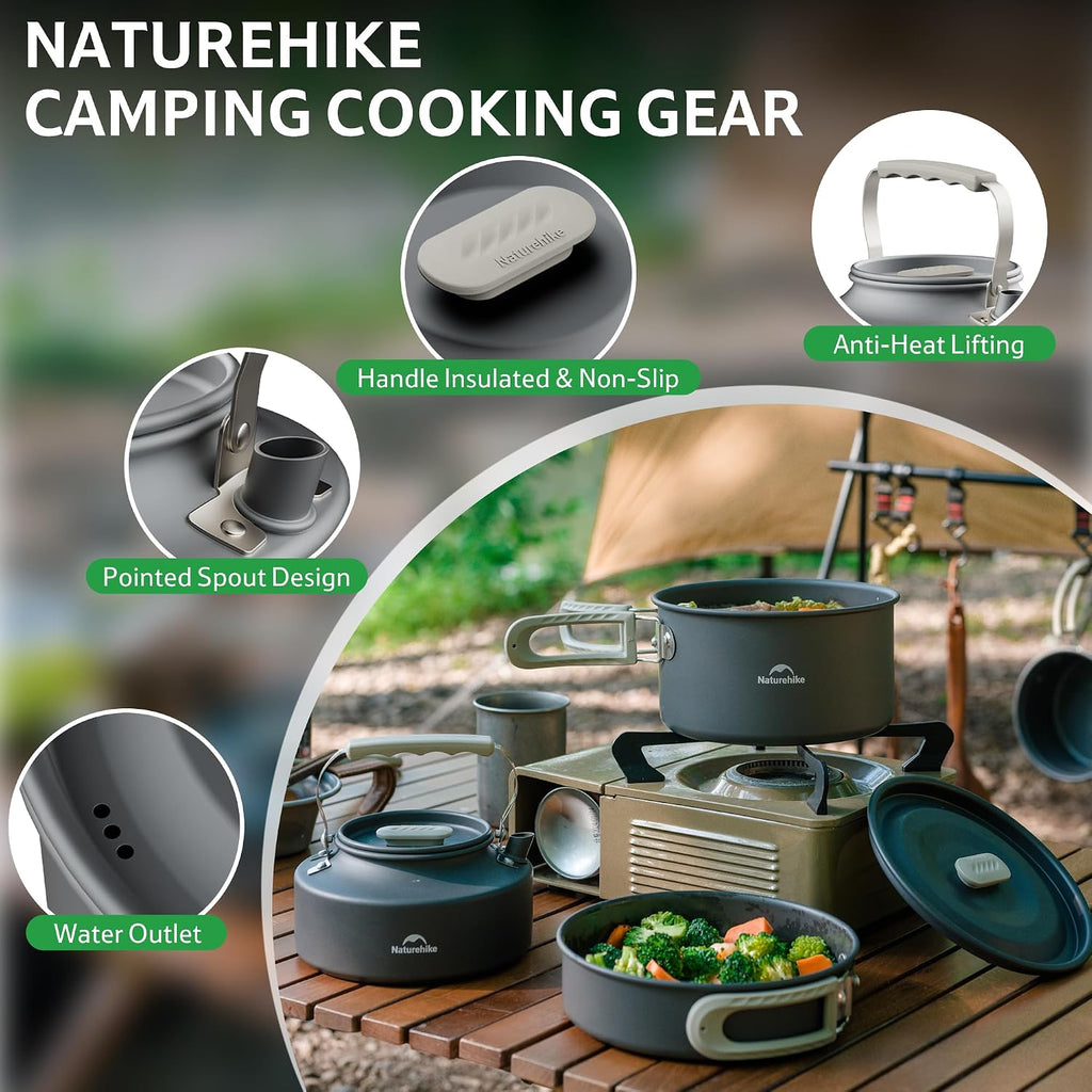 Naturehike 2-4 & 4-7 personen campingkookgerei set voor rugzakuitrusting – draagbare campingkoker en rugzakfornuis compatibel – campingaccessoires