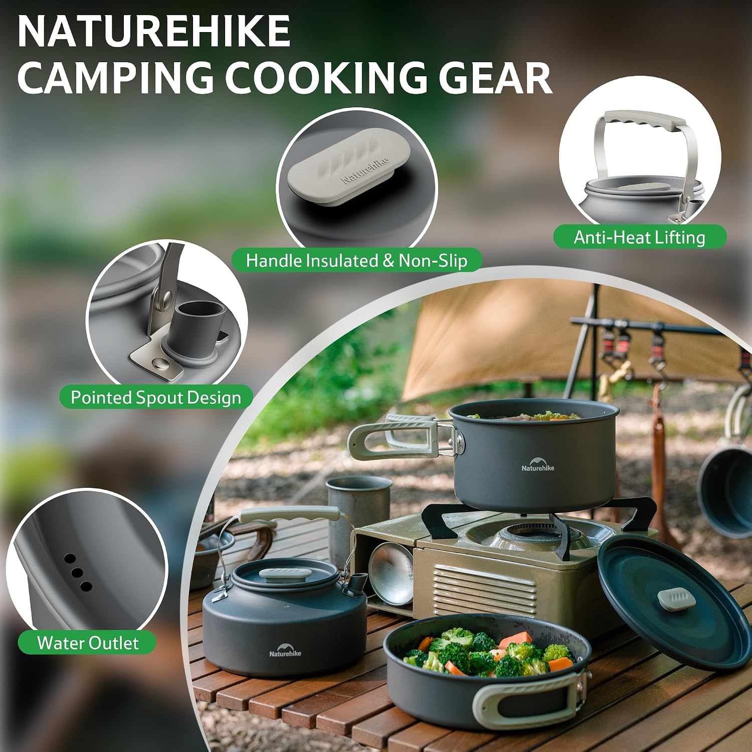 Naturehike 2-4 & 4-7 personen campingkookgerei set voor rugzakuitrusting – draagbare campingkoker en rugzakfornuis compatibel – campingaccessoires