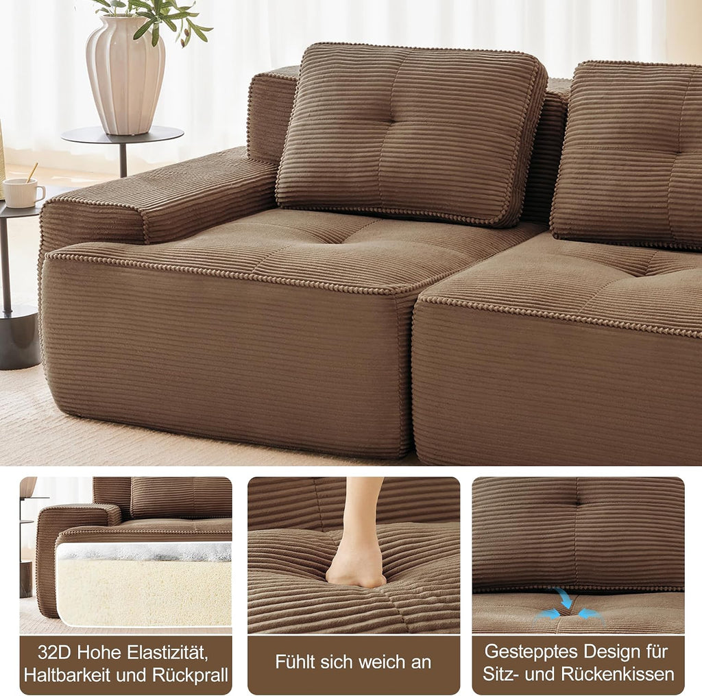 Canapé Modulable Cloud en Velours Côtelé – Assise Profonde, Convertible, Sans Montage