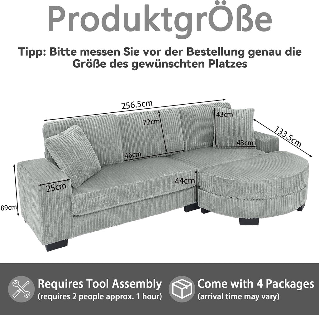 Canapé d'Angle Modulable 3 Places – Mémoire de Forme, Housse Lavable, Sans Montage | Blanc