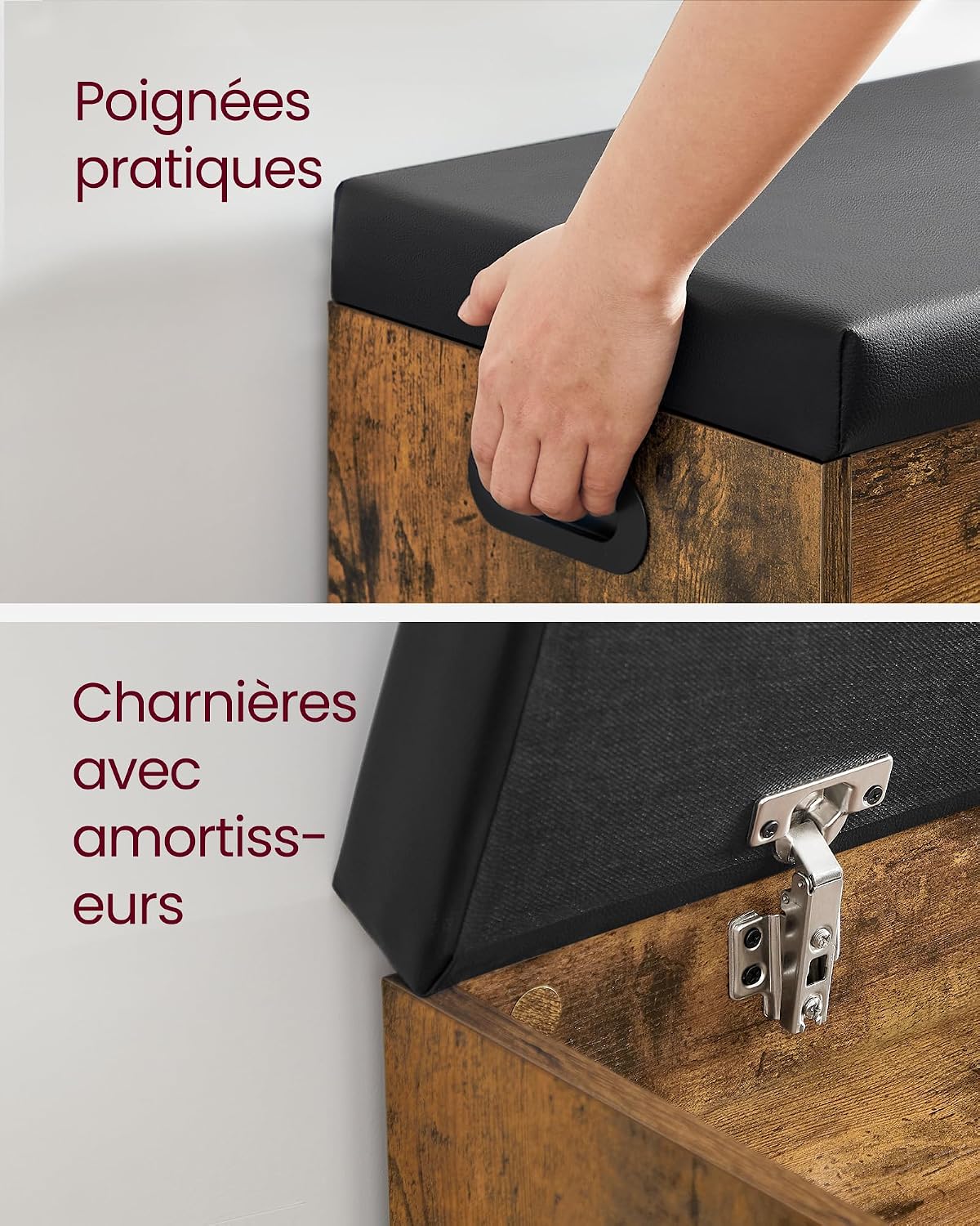 Banc à Chaussures Rembourré VASAGLE – Rangement 3 Compartiments, Style Vintage, 80 cm