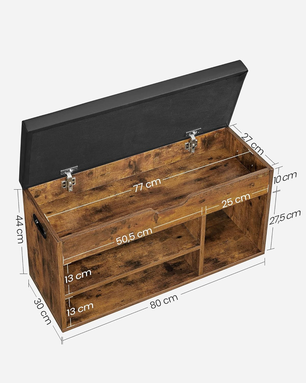 Banc à Chaussures Rembourré VASAGLE – Rangement 3 Compartiments, Style Vintage, 80 cm