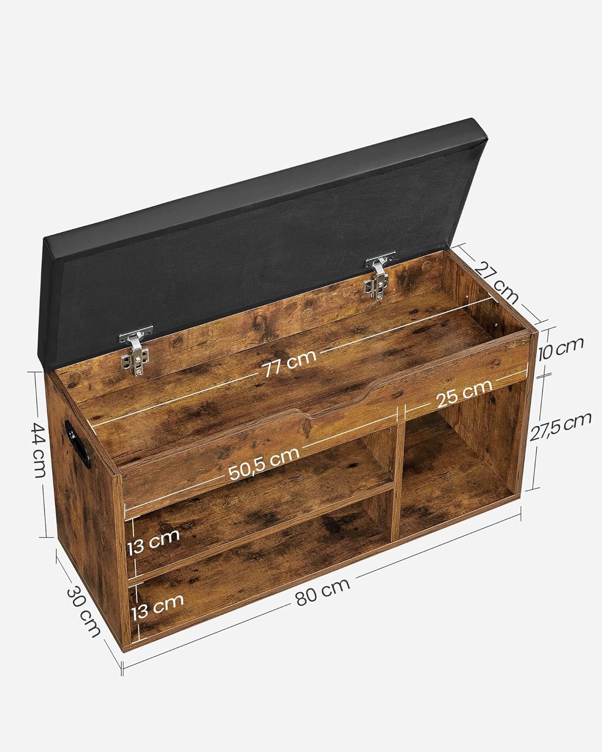Banc à Chaussures Rembourré VASAGLE – Rangement 3 Compartiments, Style Vintage, 80 cm