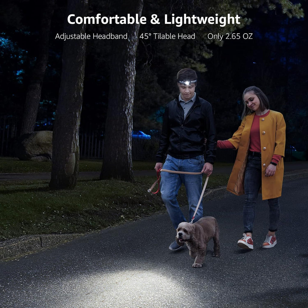 Lepro 2 stuks oplaadbare hoofdlampen, 2000 l, waterdicht, met rode waarschuwingslichten, 6 verlichtingsmodi, lange levensduur, lichte koplamp voor kinderen en volwassenen voor hardlopen,