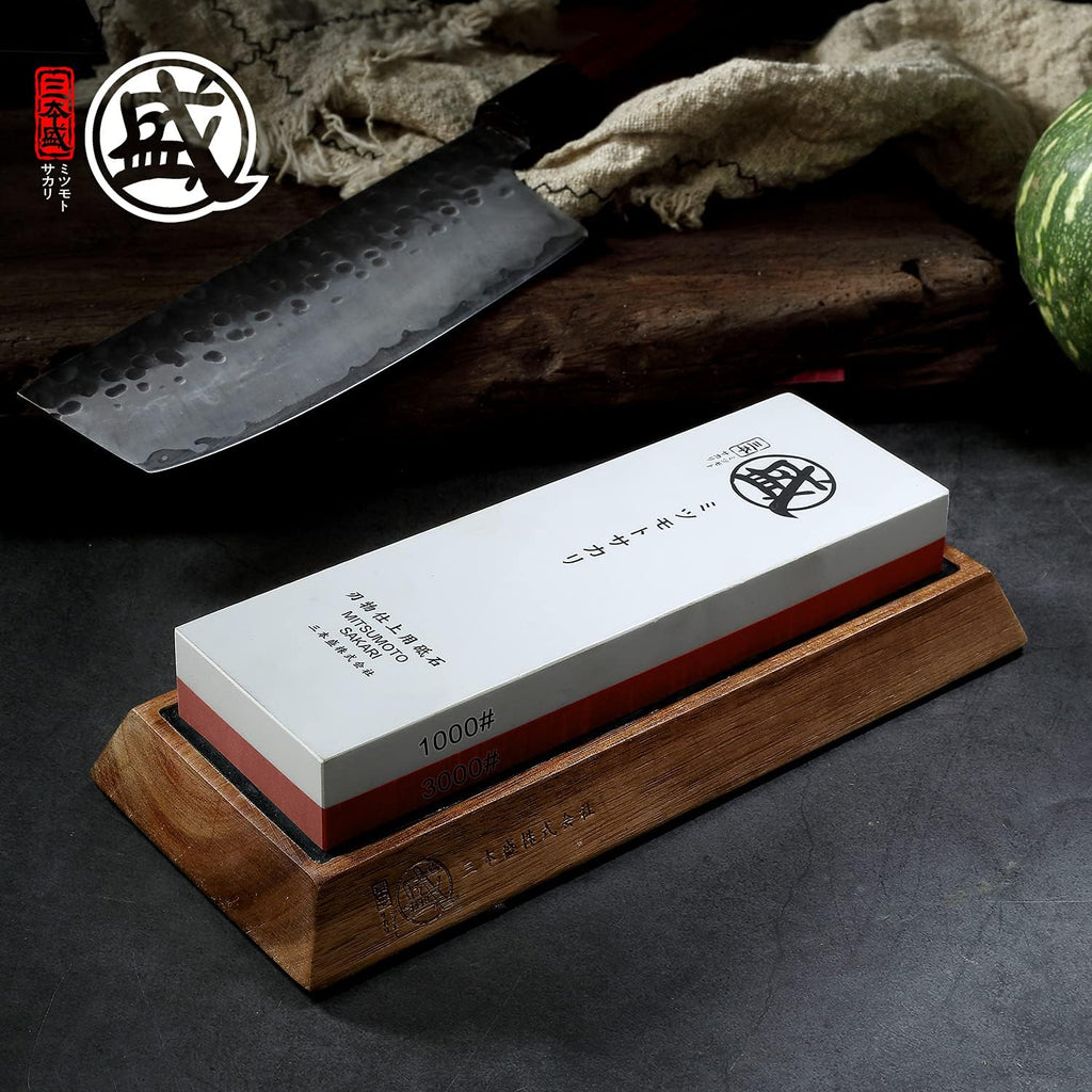 Pierre à Aiguiser MITSUMOTO SAKARI 1000/3000 Grit – Double Face, Socle Antidérapant