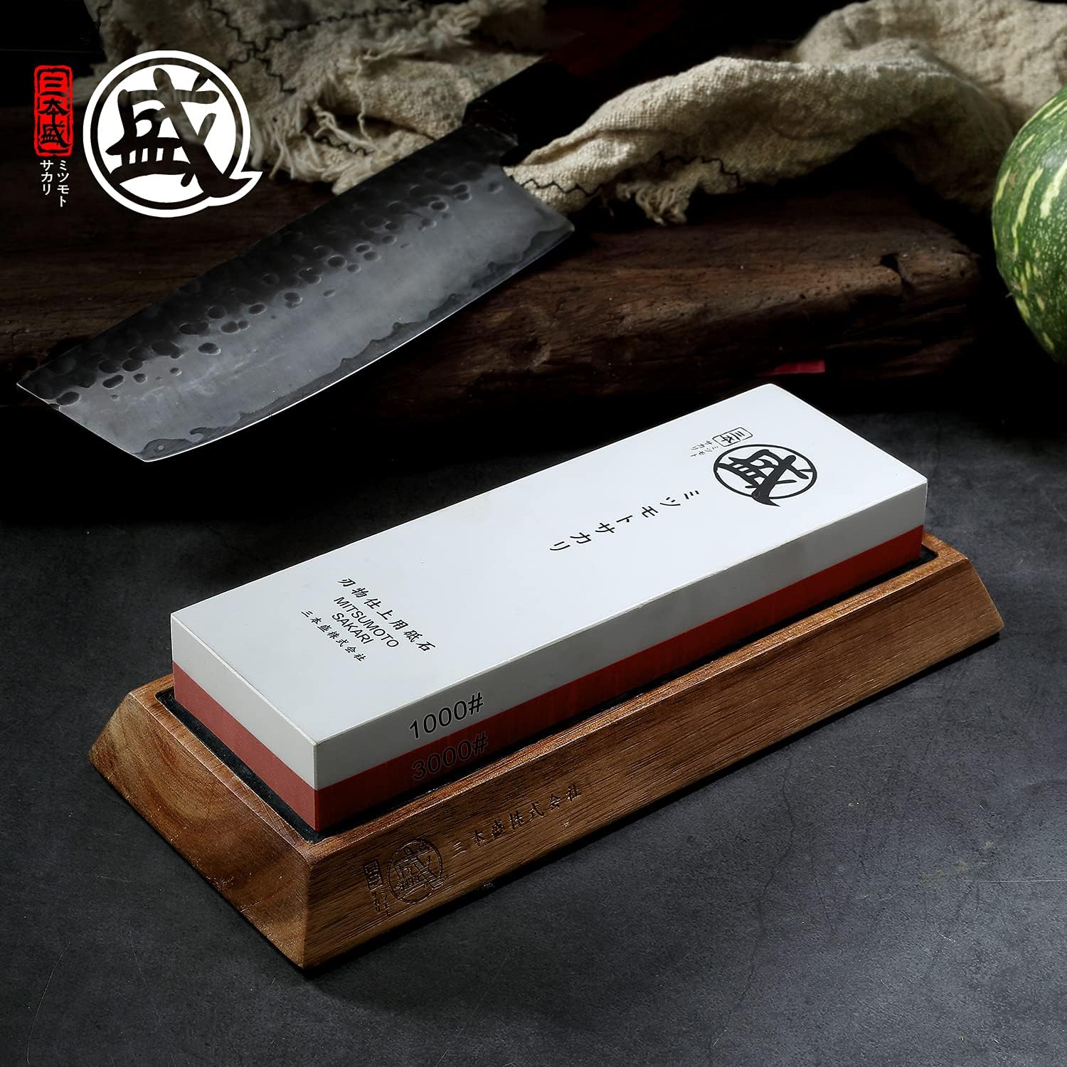 Pierre à Aiguiser MITSUMOTO SAKARI 1000/3000 Grit – Double Face, Socle Antidérapant