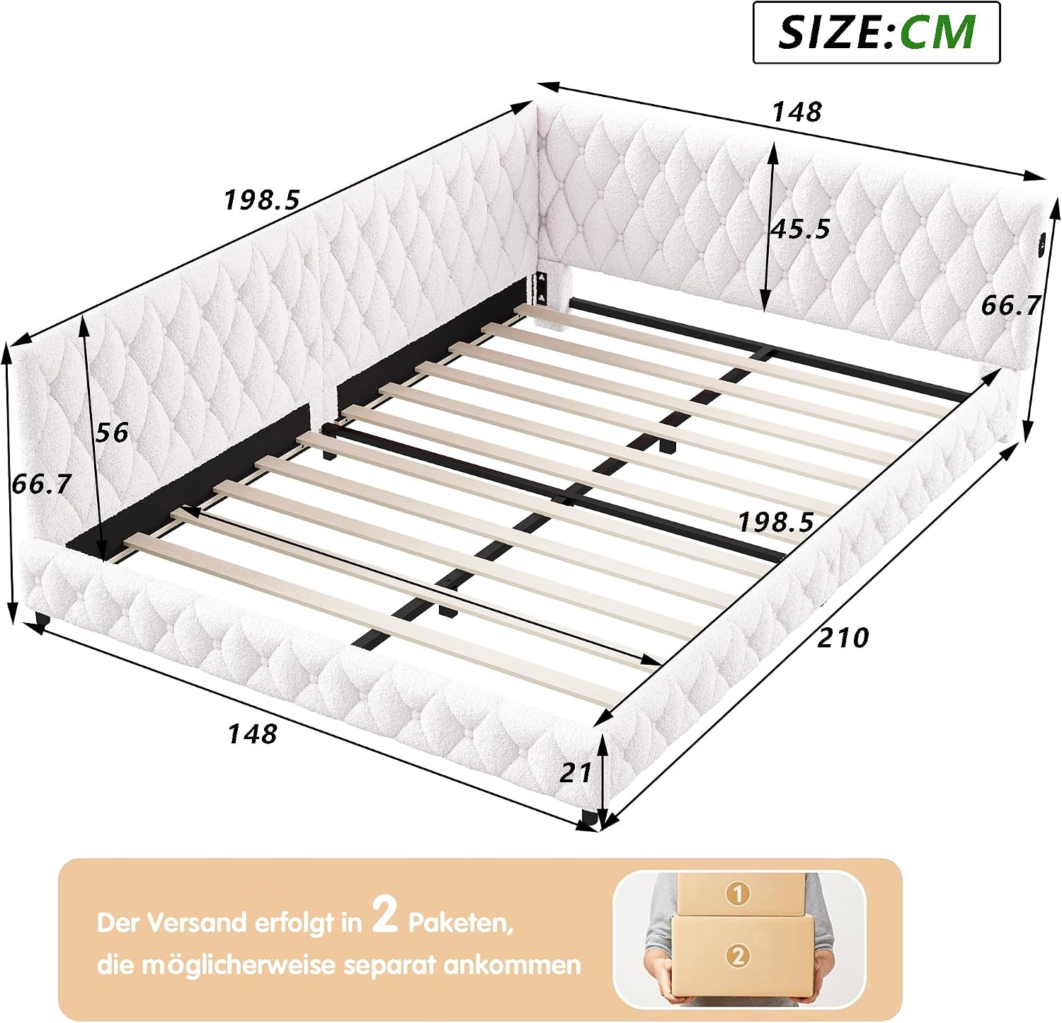 Canapé-Lit Convertible LKPOMI 2 Places — Velours Beige, Lit 180x200 cm