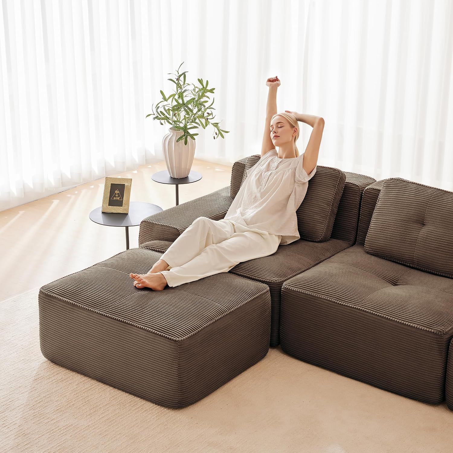 Canapé Modulable Cloud en Velours Côtelé – Assise Profonde, Convertible, Sans Montage