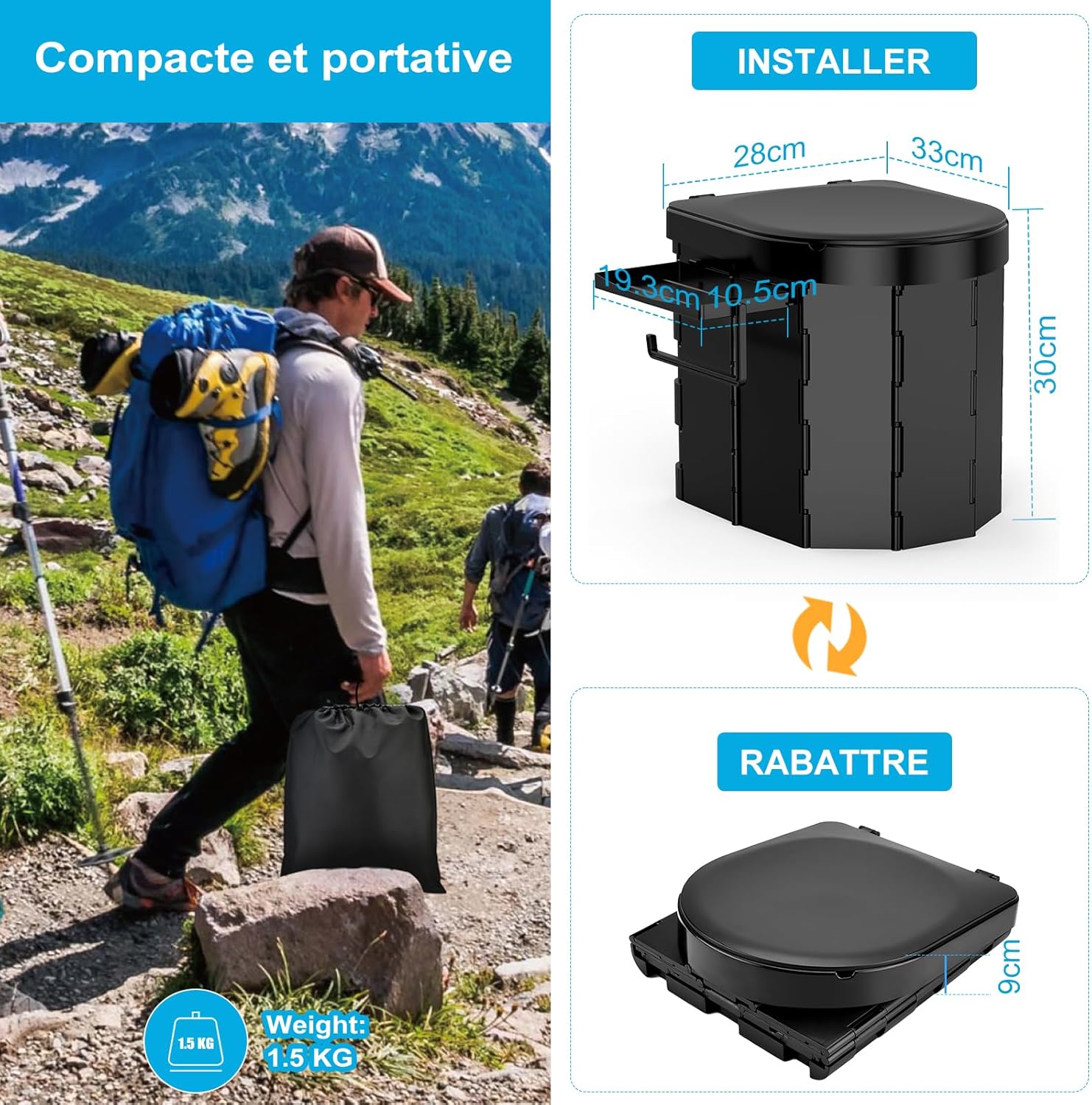Draagbaar Campingtoilet, voor mannen en vrouwen, hygiënische pot voor de auto, opvouwbaar autotoilet voor volwassenen, voor kamperen, wandelen of uitstapjes