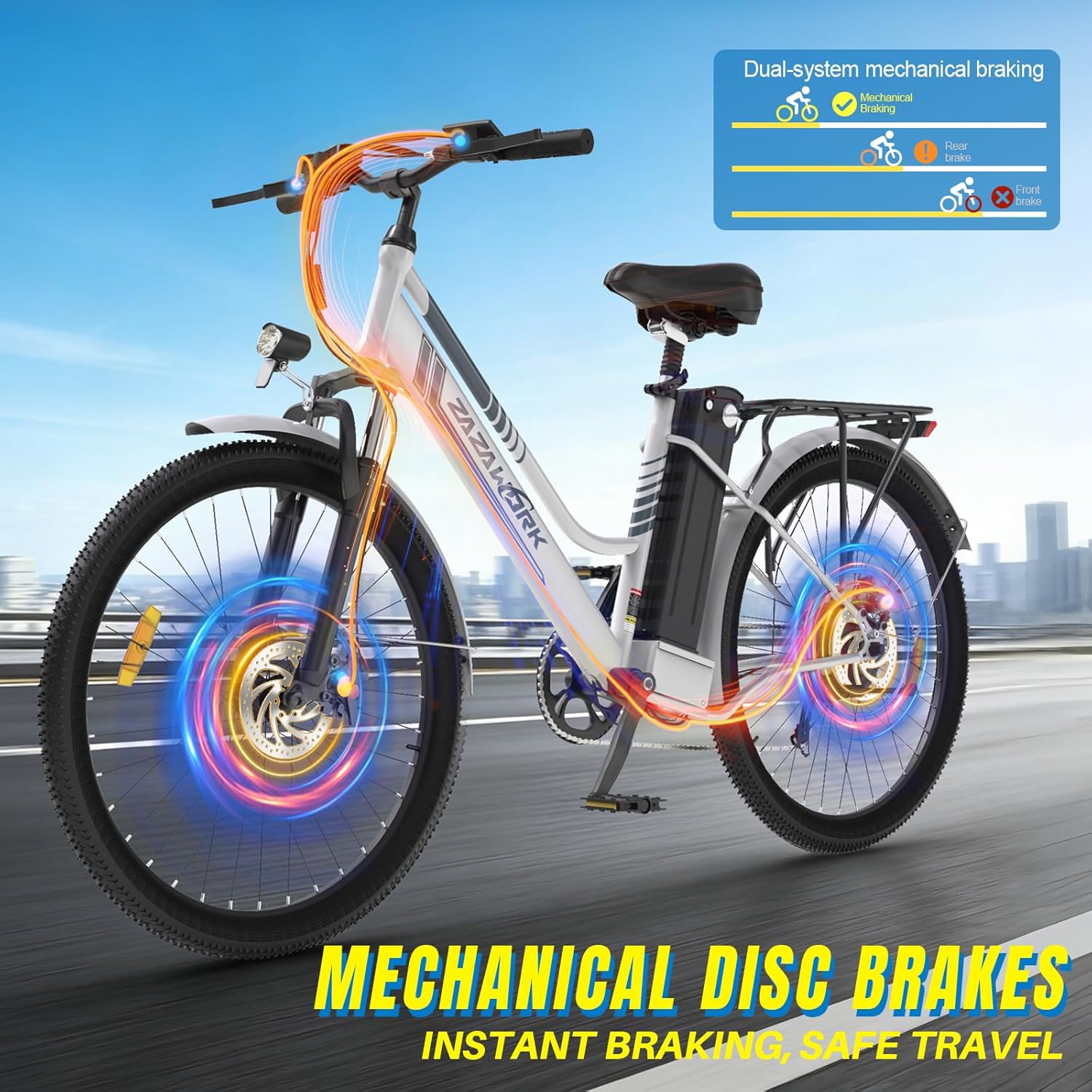 Vélo électrique pour homme et femme 26 pouces, E-Bike City avec moteur 250 W et batterie 36 V 20 Ah, autonomie 120 km, changement 7 vitesses, freins à disque, vélo électrique économique