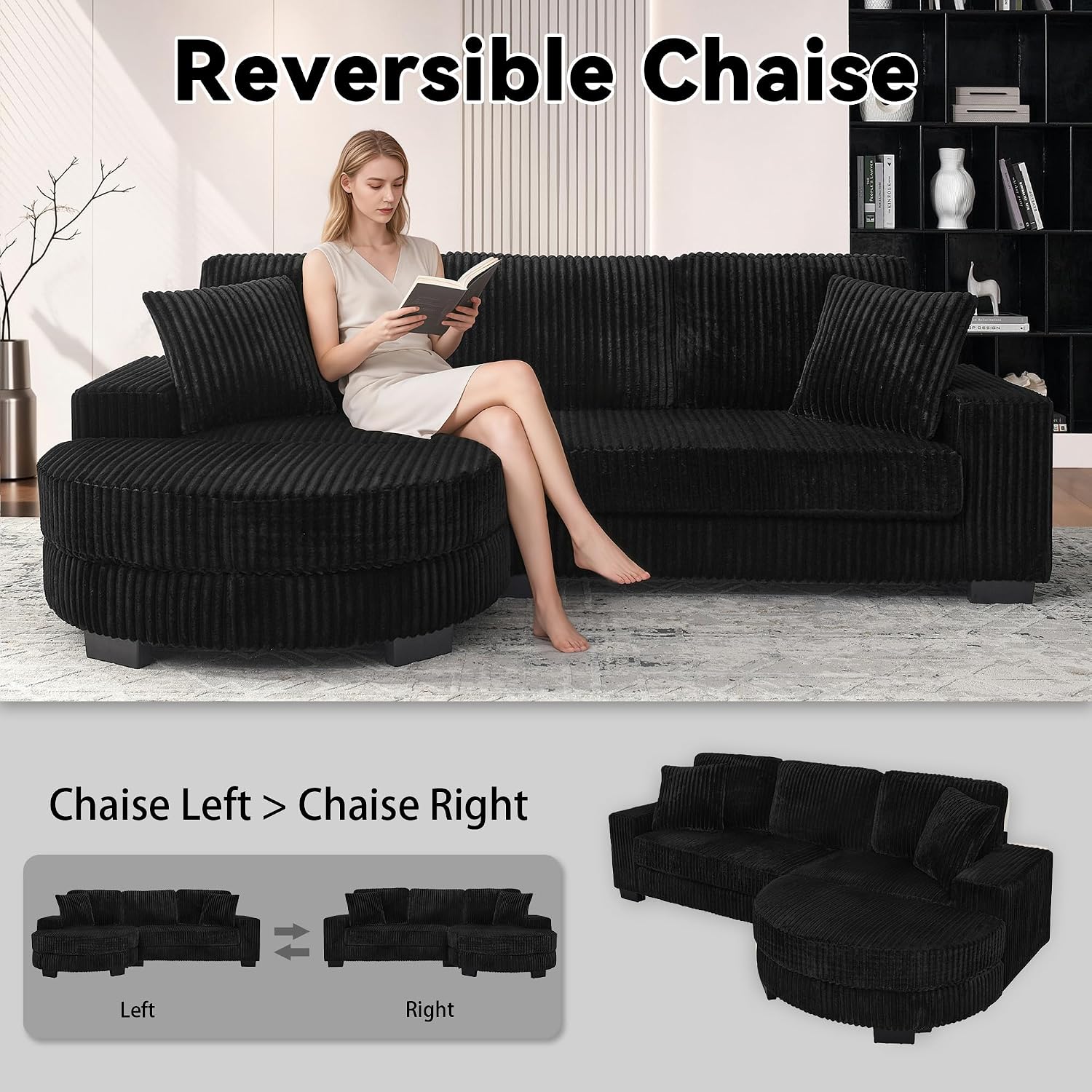 Canapé d'Angle Modulable 3 Places – Mémoire de Forme, Housse Lavable, Sans Montage | Blanc