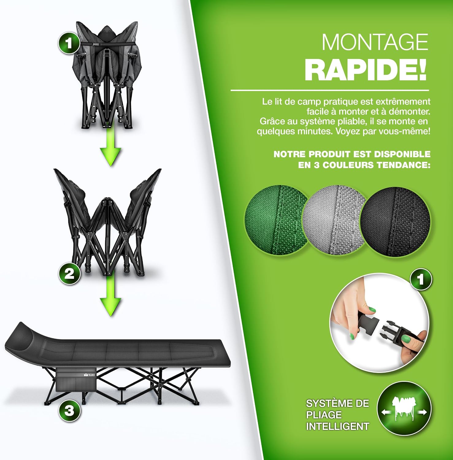 tillvex® Opvouwbaar campingbed met draagtas tot 200 kg, extra grote campingstoel, campingbed voor binnen en buiten, opvouwbaar logeerbed voor tuin, camping, vissen,
