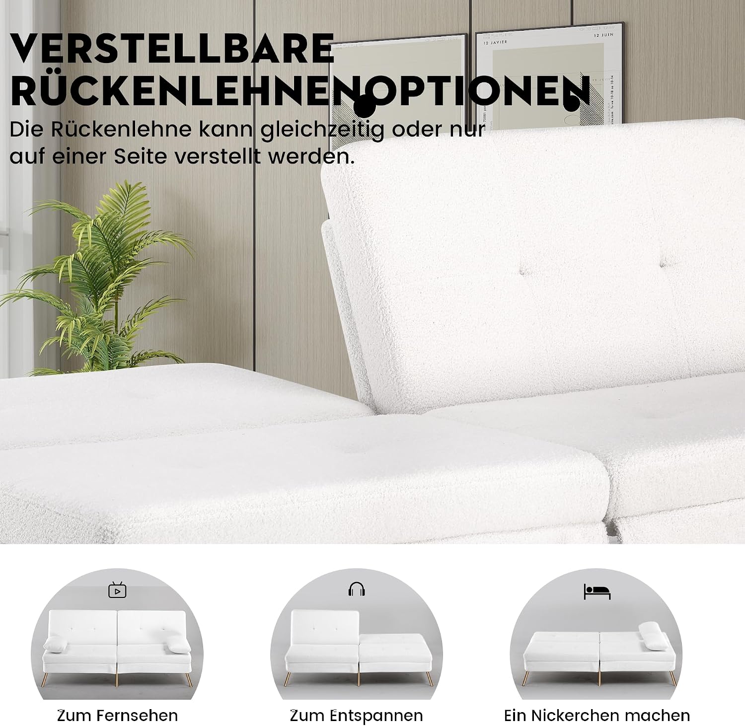Canapé-lit convertible COMHOMA – 3 places – Tissu gris – Dossier ajustable