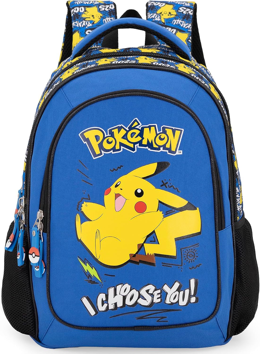 Clondo Elementary School Backpack for Kids, 43 x 33 x 15 cm, Multi-Pocket, Ergonomic Backrest, Padded Shoulder Straps, Bottle Holder Pockets, Large Capacity and Shiny Design, Pokemon Expressive