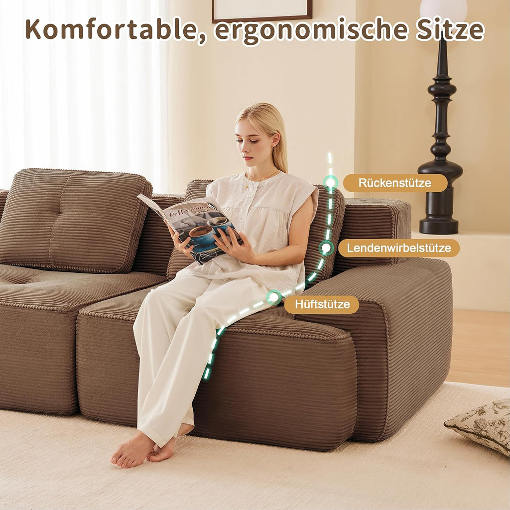 Canapé Modulable Cloud en Velours Côtelé – Assise Profonde, Convertible, Sans Montage