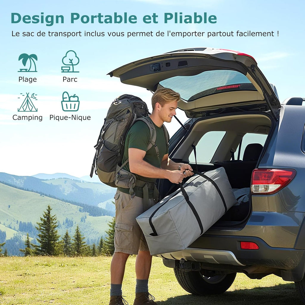 GYMAX Grote campingtent met luifel, 2 aparte slaapkamers, dakraam, afneembaar regenzeil, deuren en ramen, oprolbaar, voor buiten, concerten, picknick