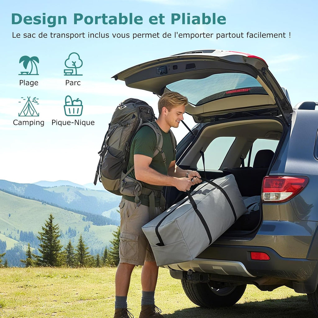 GYMAX Grote campingtent met luifel, 2 aparte slaapkamers, dakraam, afneembaar regenzeil, deuren en ramen, oprolbaar, voor buiten, concerten, picknick