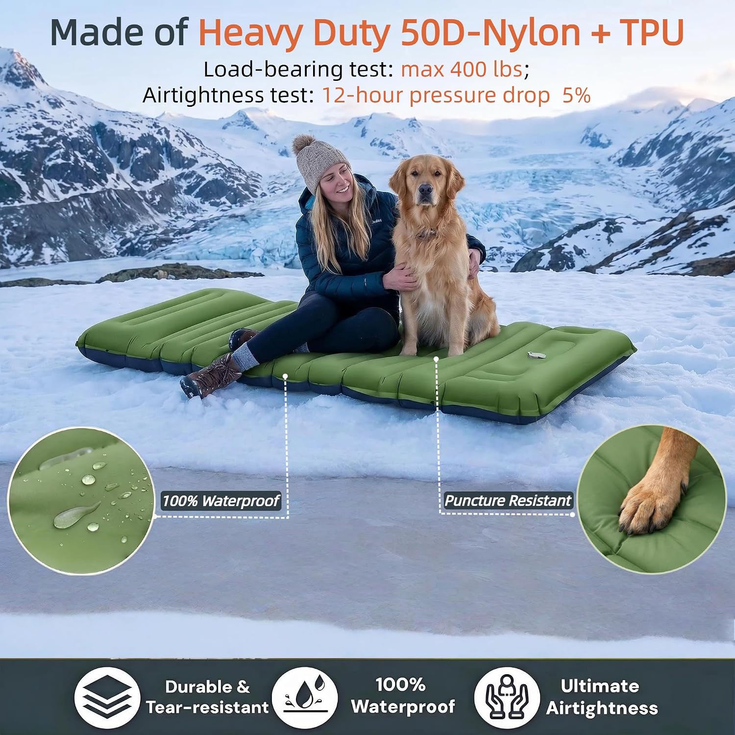 800 g ultralicht opblaasbaar campingmatras, compacte slaapmat met geïntegreerde voetpomp voor tent, wandelen, buiten