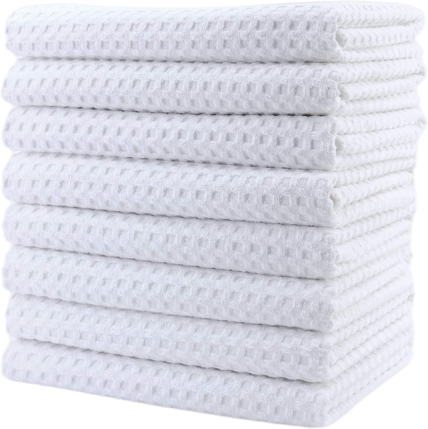 Torchons de Cuisine POLYTE – Lot de 8 Microfibres Gauffrées Ultra-Absorbantes, 40 x 71 cm, Gris & Blanc