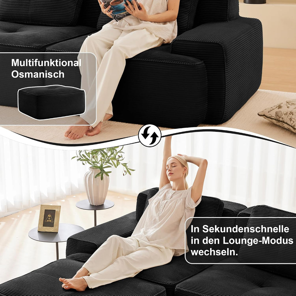 Canapé Modulable Cloud en Velours Côtelé – Assise Profonde, Convertible, Sans Montage