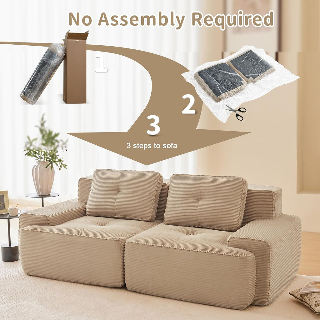 Canapé modulable en L Bladez – 3+1 places – Tissu côtelé kaki clair – Assise profonde