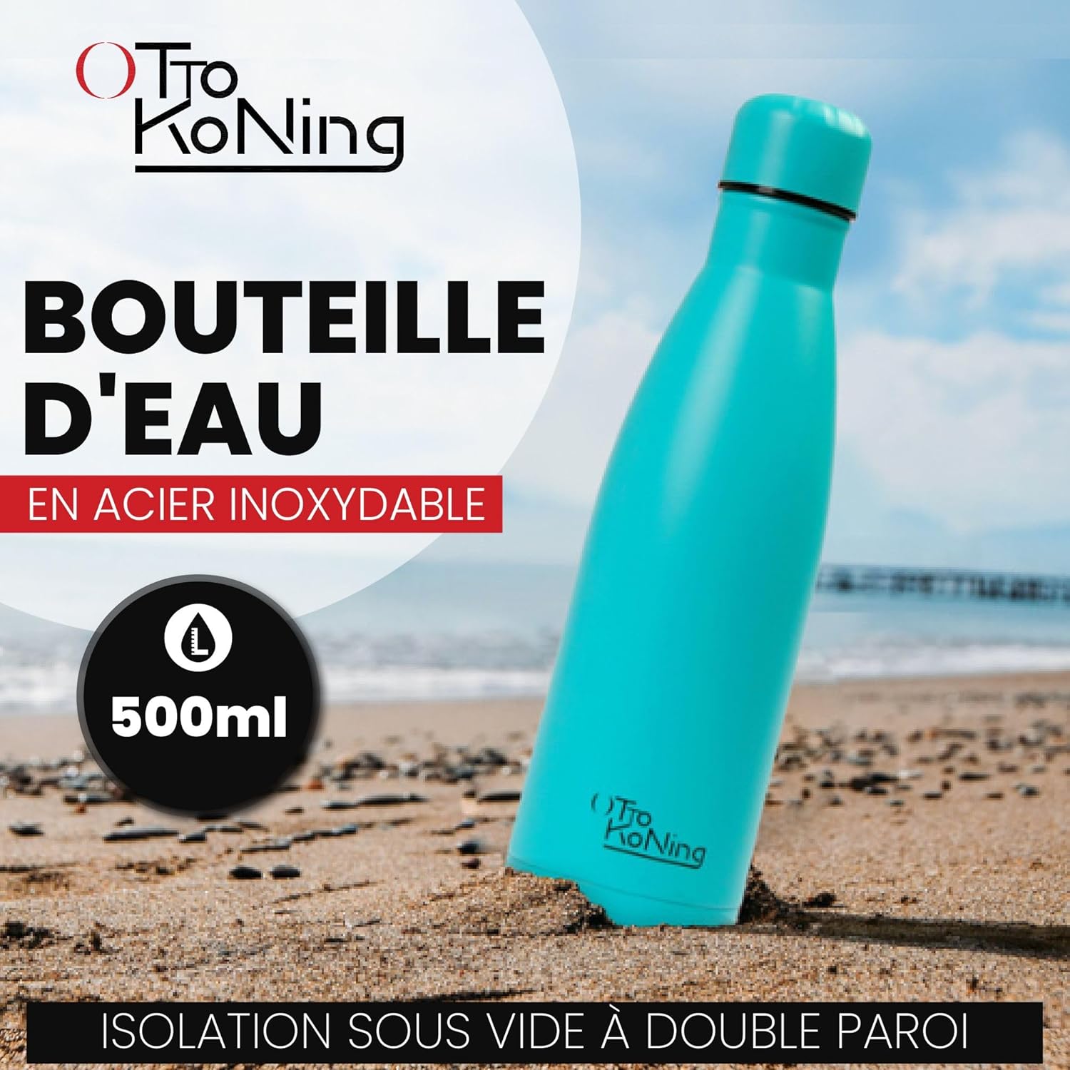 Otto Koning Insulated Water Bottle 500ml - Insulated Water Bottle Keeps Drinks Cold for 24 Hours and Hot for 12 Hours - Leak Proof Insulated Water Bottle BPA Free