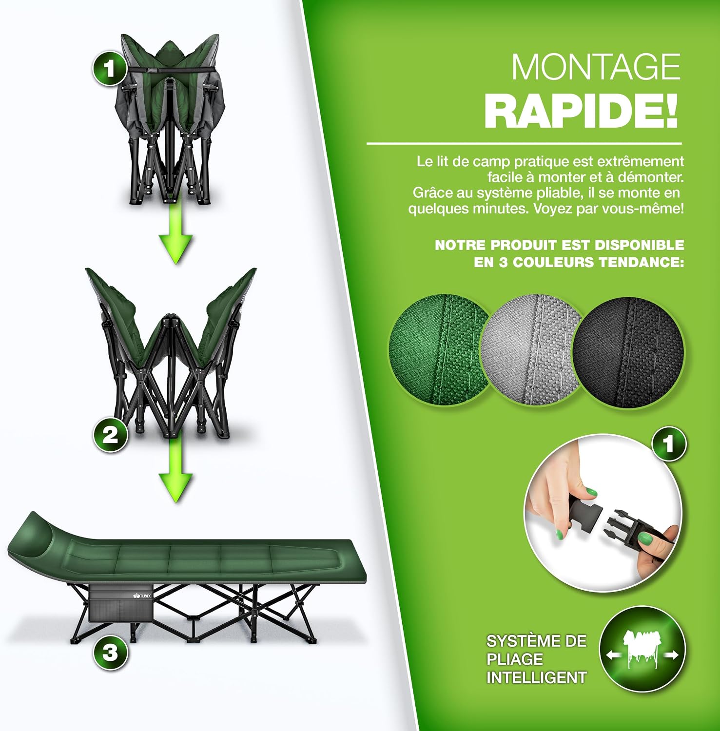 tillvex® Opvouwbaar campingbed met draagtas tot 200 kg, extra grote campingstoel, campingbed voor binnen en buiten, opvouwbaar logeerbed voor tuin, camping, vissen,