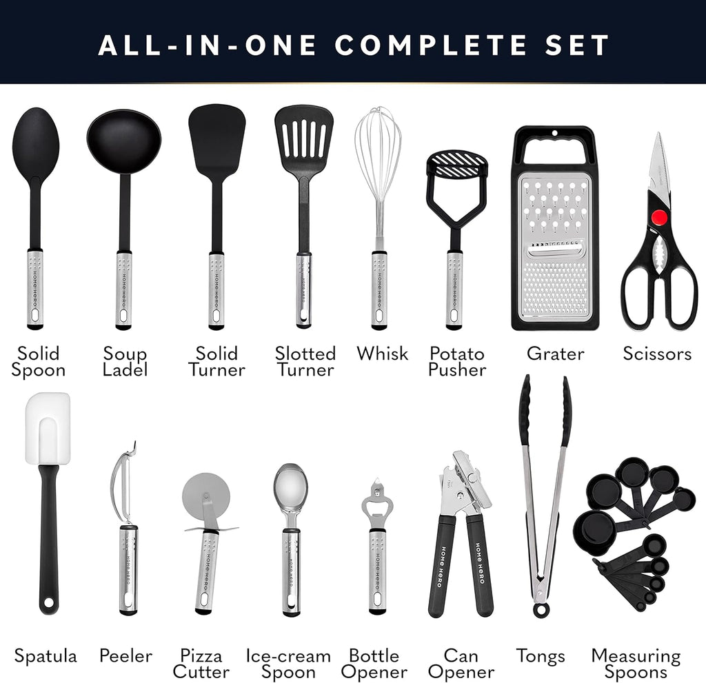 Set d'Ustensiles de Cuisine 25 Pièces — Nylon & Inox, Anti-rayures