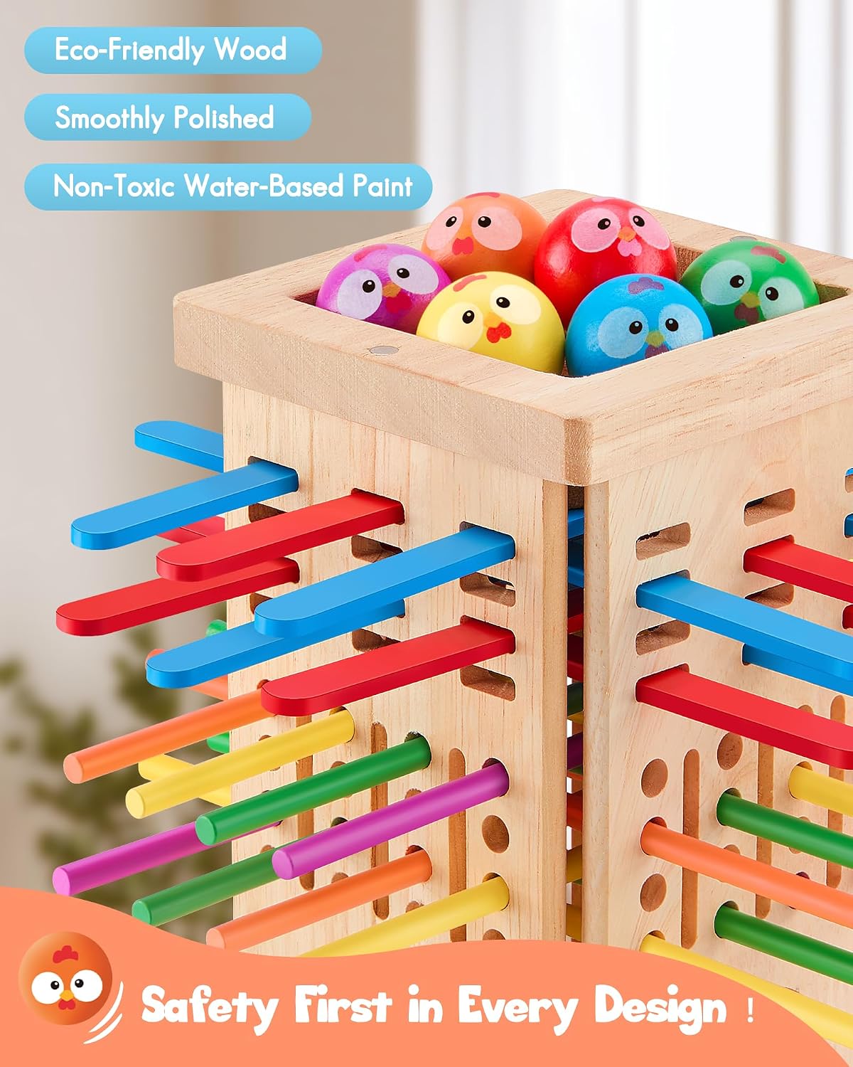 Wooden Board Game for Children 3-6 Years - Chicken Coop Game with Dice, Sticks and Chick Ball - Family Game Balance and Concentration - Boy Girl Birthday Gift