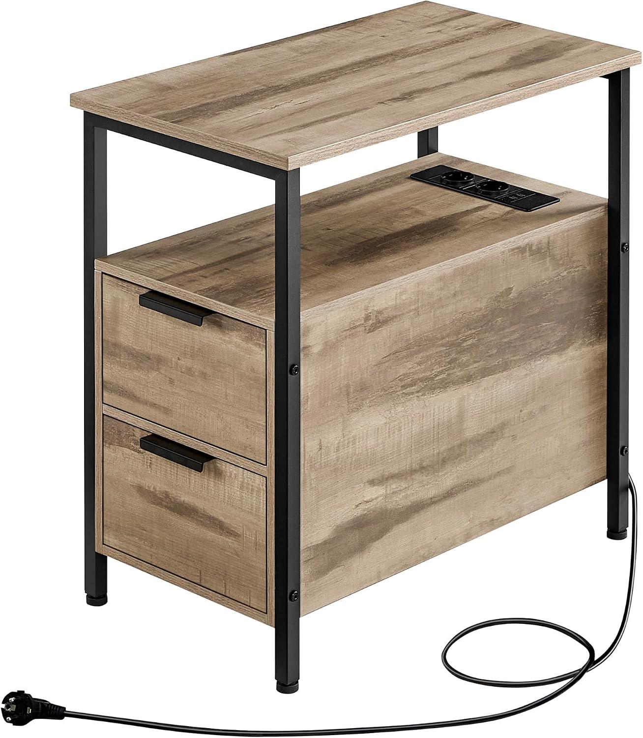 Table de Chevet VASAGLE avec Multiprise – 2 Tiroirs, USB, Style Vintage, 35 x 61 cm