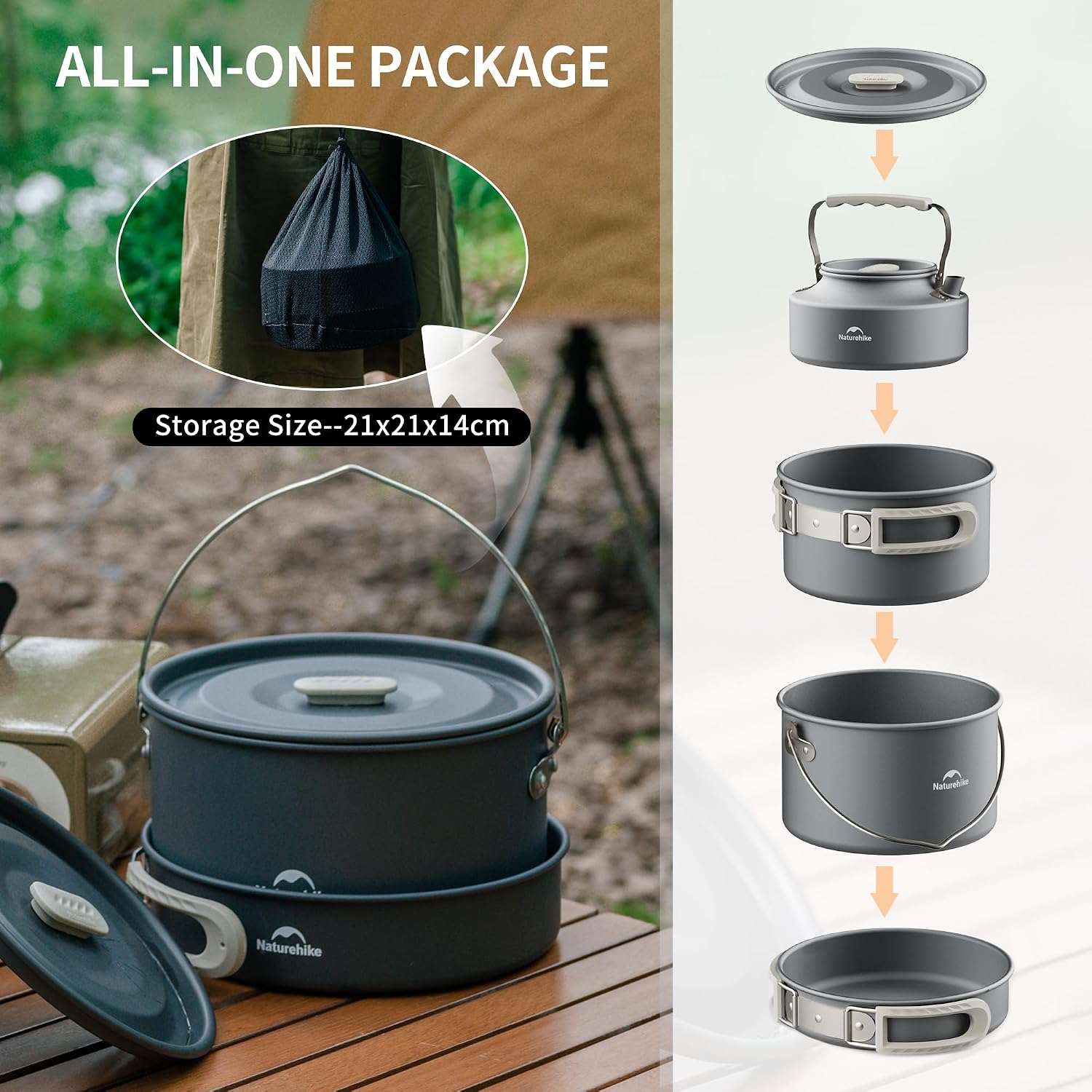 Naturehike 2-4 & 4-7 personen campingkookgerei set voor rugzakuitrusting – draagbare campingkoker en rugzakfornuis compatibel – campingaccessoires